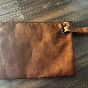Brown Faux Leather Clutch